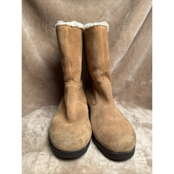 Sorel Youth Emelie Foldover NY2958-224 Boots Side Zip Camel Brown Kids Size 2 - Picture 2 of 8